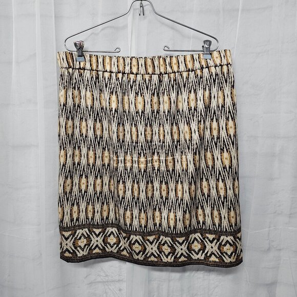 Vintage Chico's Brown Tan Tribal Boho Skirt Retro A-Line 2 (L) - Picture 5 of 10